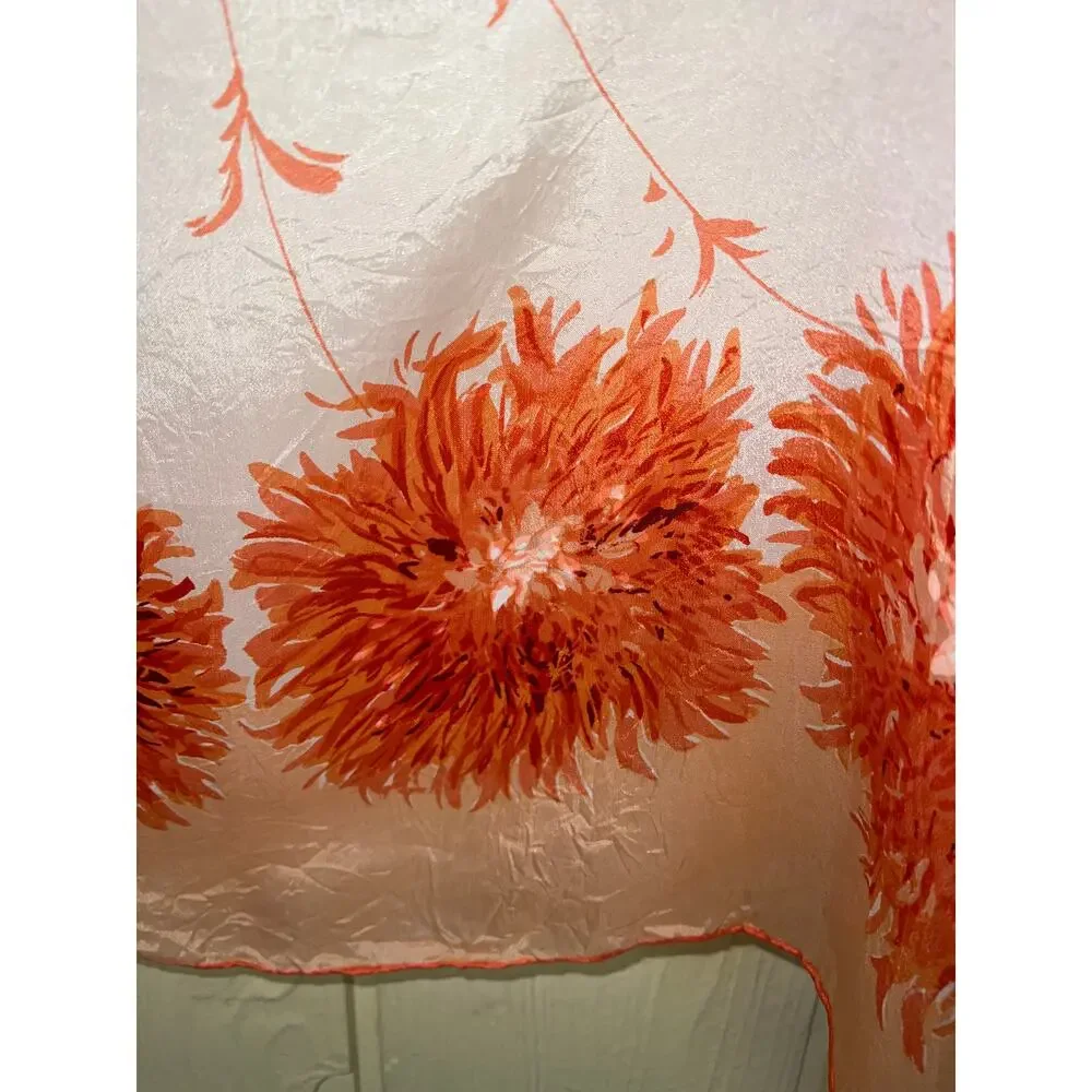 Vintage Silk Scarf Floral Hand Rolled Hem Square Peach Orange Romantic Coquette - Picture 2 of 3